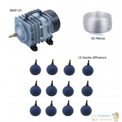 Set aération bassin de jardin 6600 l/h 12 boules pour bassins de 12000 à 15000 litres