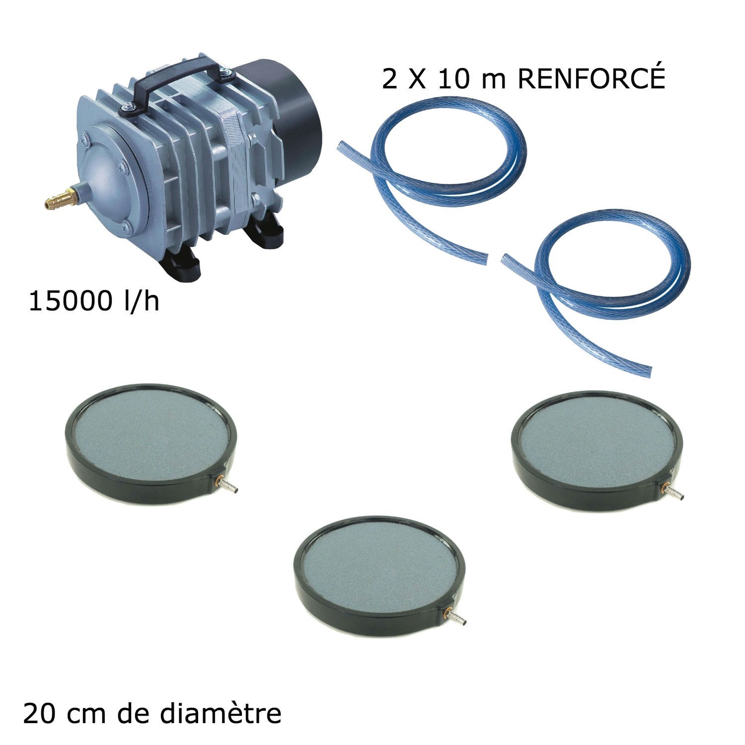 Set Aération Bassin De Jardin 3 Disques 20cm De 25000 à 30000 Litres