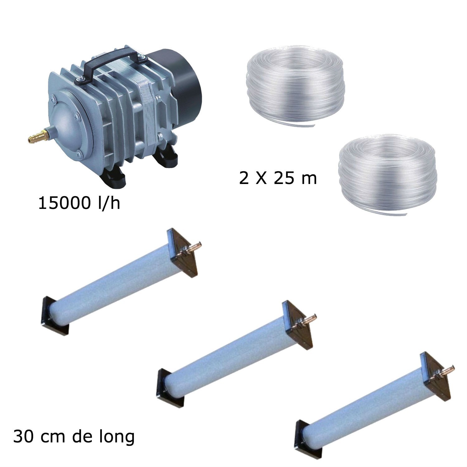 Set aération bassin de jardin 3 diffuseurs 30 cm de 25000 à 30000 litres