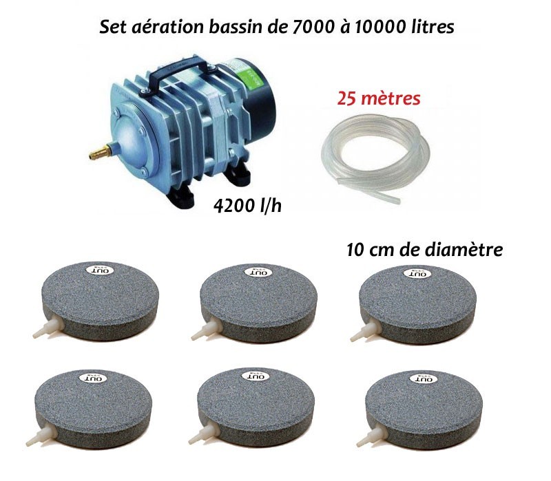 Set aération 6 disques bassin de jardin de 7000 à 10000 litres