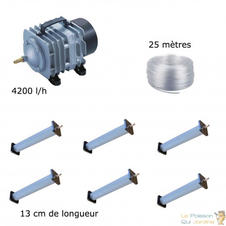 Set aération bassin 4200 l/h 6 diffuseurs 13 cm de 5000 à 10000 litres