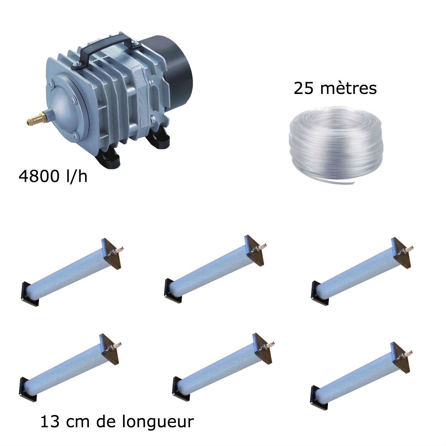 Set Aération Bassin 4800 l/h 6 Diffuseurs 13 cm De 10000 À 15000 Litres