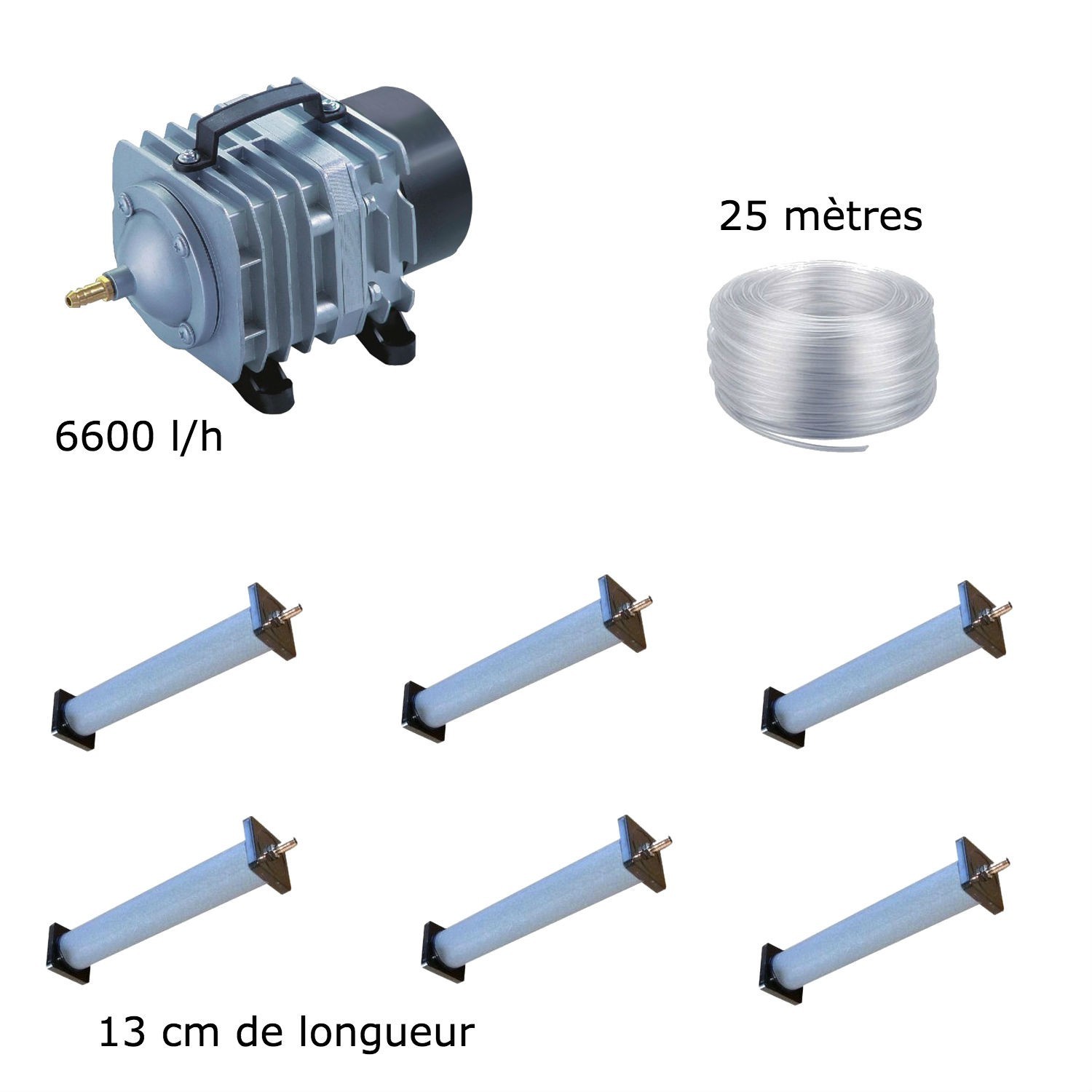 Set aération bassin de jardin 6600 l/h 6 diffuseurs 13 cm - 12000 à 15000 litres