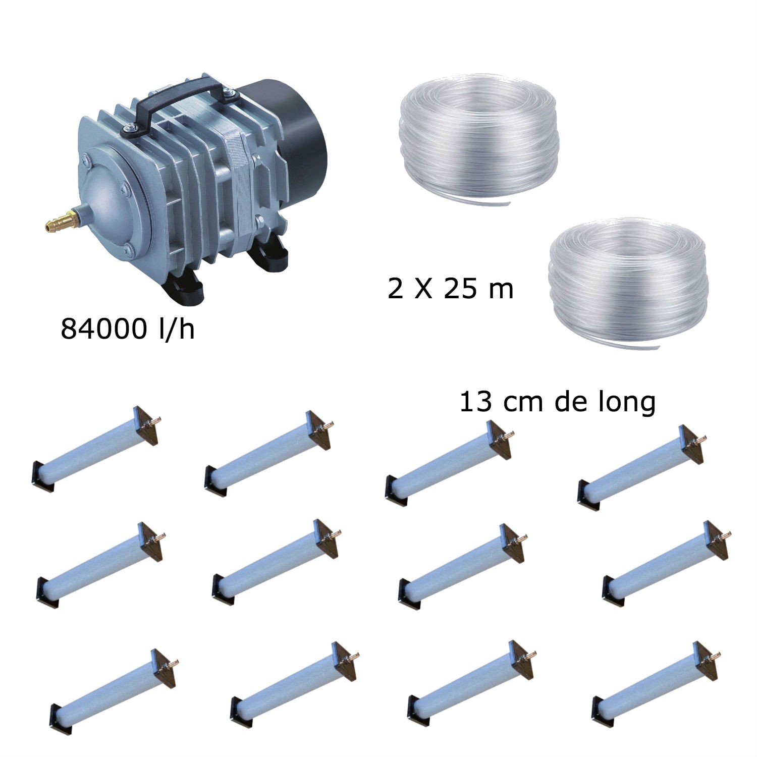 Set aération bassin de jardin 7500 l/h 12 diffuseurs 13 cm de 15000 à 20000 litres