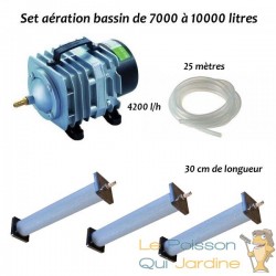 Set aérateur bassin de jardin de 7000 à 10000 l. Pompe à air bassin + 3 bulleurs longs