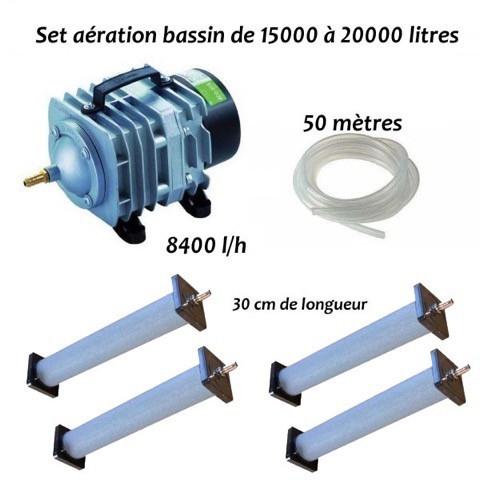 Set aérateur bassin de jardin de 15000 à 20000 l. Pompe à air bassin + 4 bulleurs longs