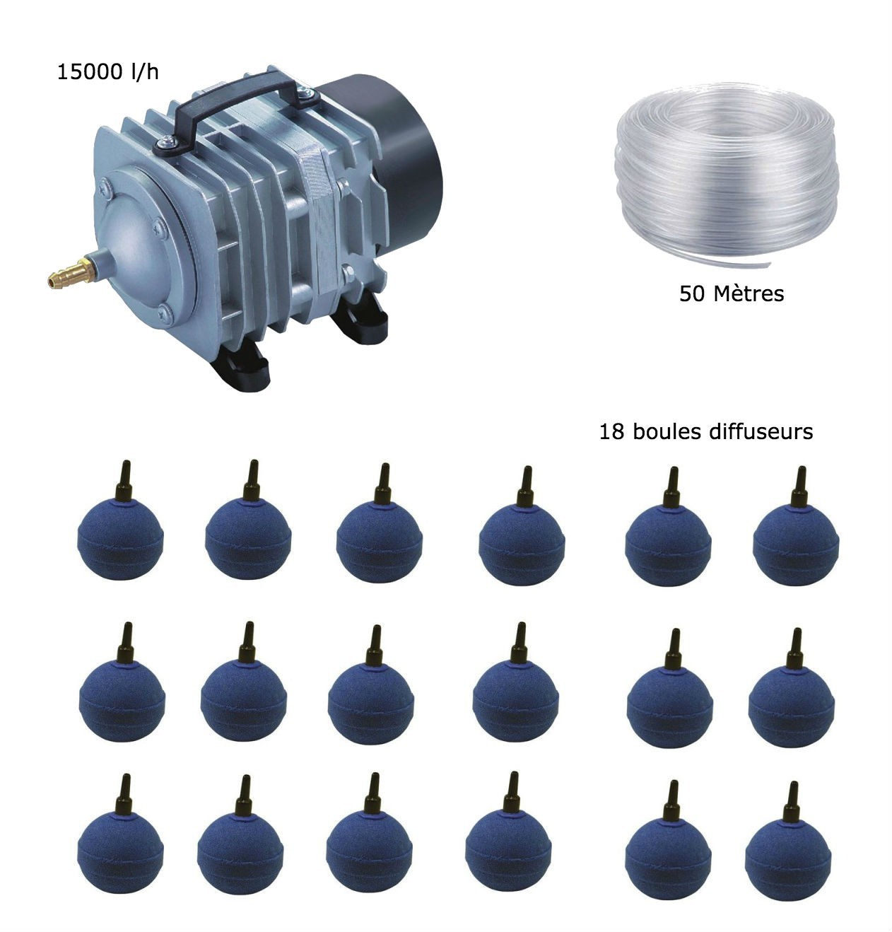 Set aération bassin de jardin 18 boules de 25000 à 30000 litres
