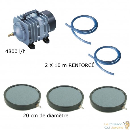 Set aération bassin 4800 l/h 3 diffuseurs 20 cm de 10000 à 15000 litres