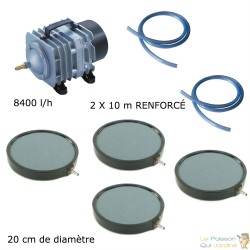 Set aération bassin de jardin 7500 l/h 4 disques 20 cm de 15000 à 20000 litres