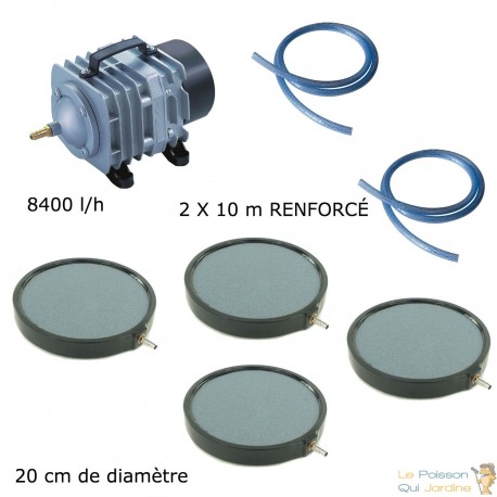 Set aération bassin de jardin 8400 l/h 4 plaques 20 cm de 15000 à 20000 litres