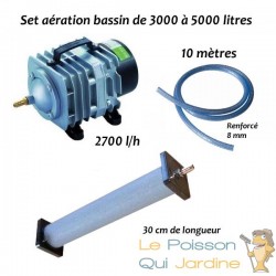 Set aérateur Bassin De Jardin De 3000 À 5000 l. Pompe à air bassin + 1 bulleur long