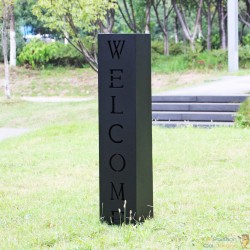 Colonne Décorative, Pour Jardin, En Métal, Noir, Calligraphie Welcome