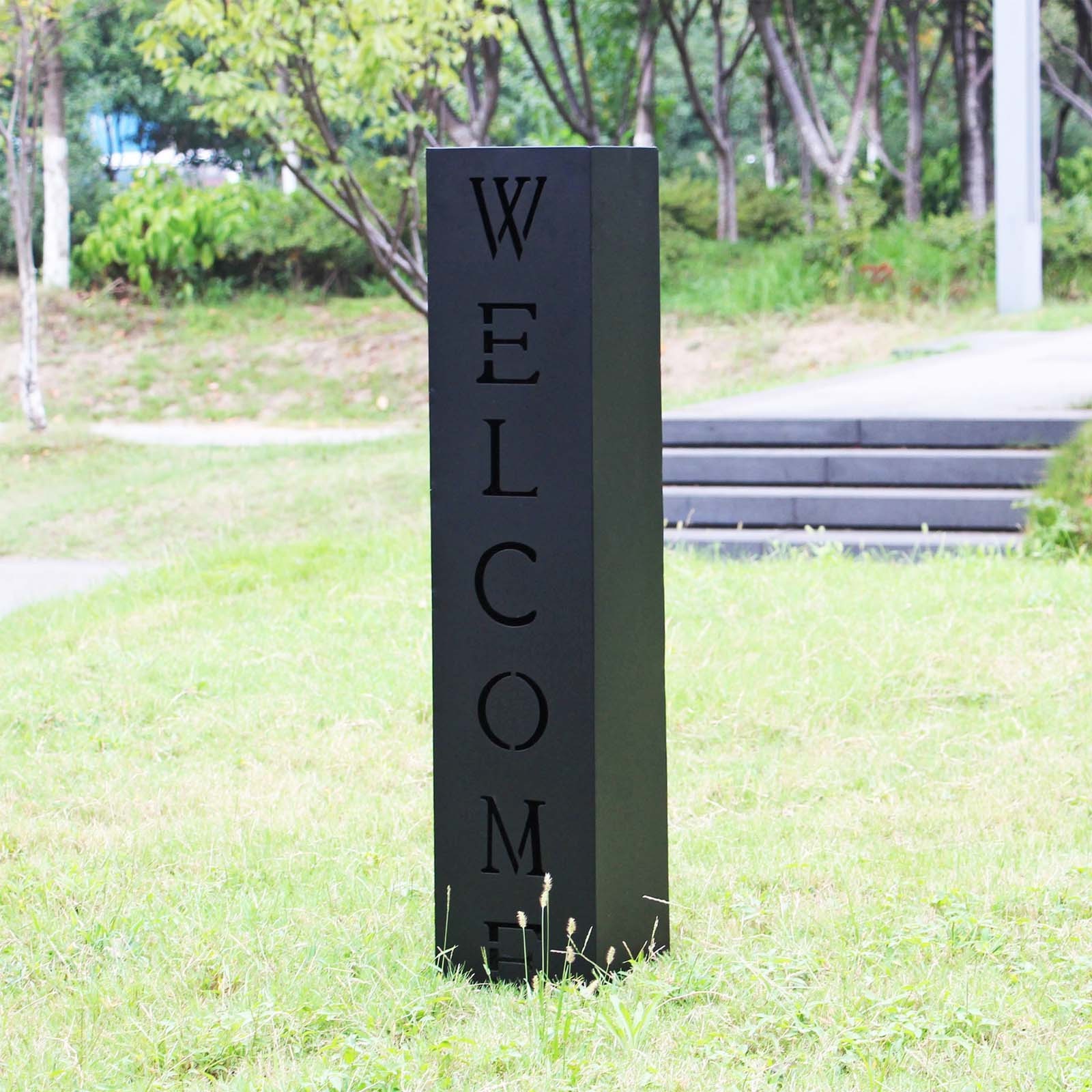 Colonne Décorative, Pour Jardin, En Métal, Noir, Calligraphie Welcome