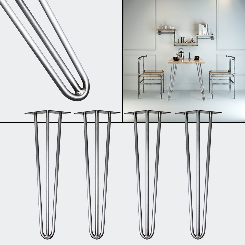 4 Pieds De Table, Couleur Acier, 45 cm haut. Design Loft, Industriel