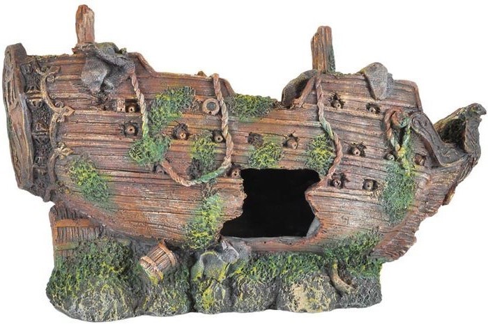 Bateau décoration pour aquarium : 26 cm de long. Pour eau douce, de mer ou eau froide