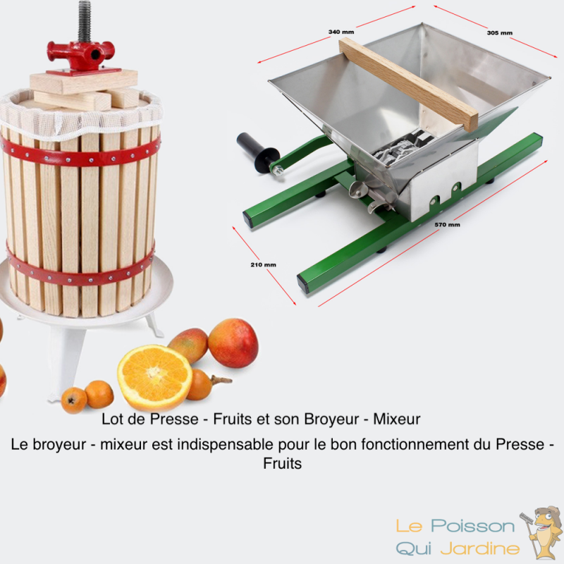 Lot De Presse - Fruits Manuel En Bois De 12 Litres + Broyeur Mixeur - Le  Poisson Qui Jardine