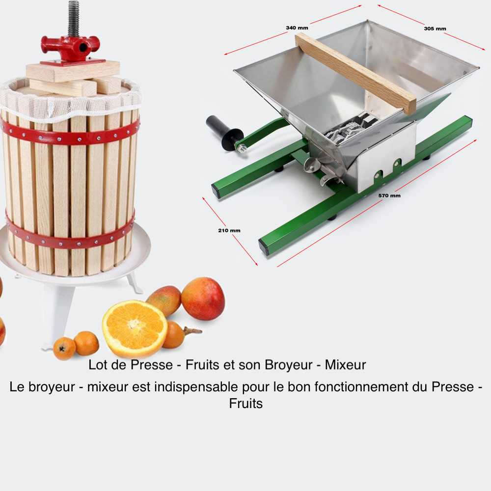 Lot De Presse - Fruits Manuel En Bois De 12 Litres + Broyeur Mixeur