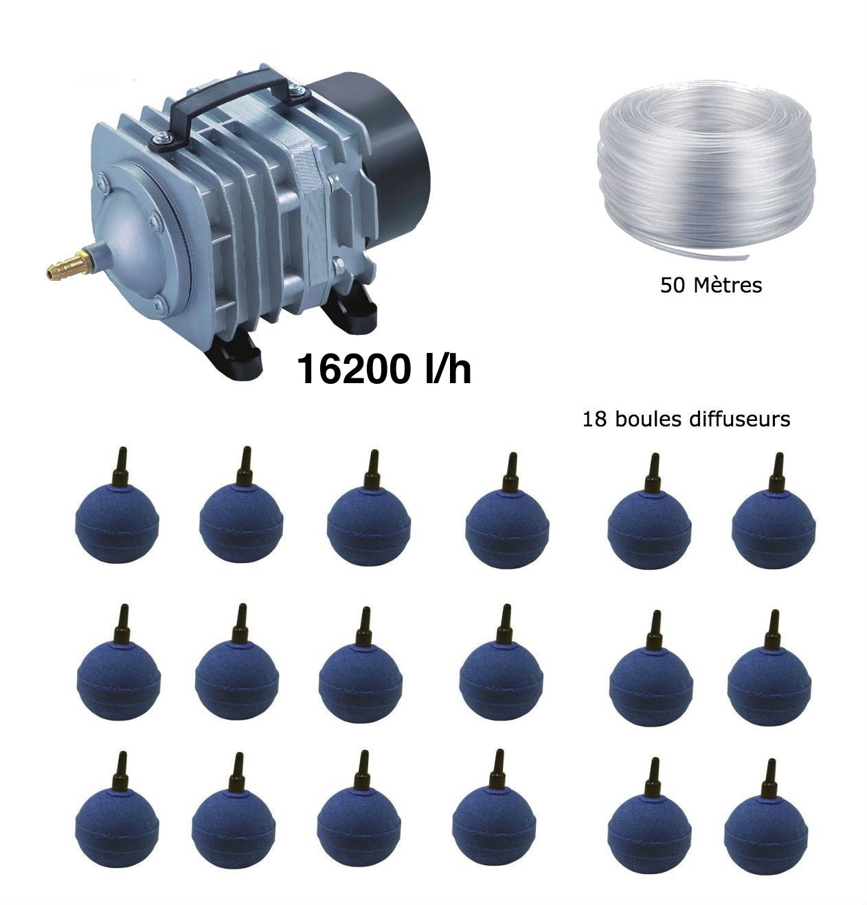 Set aération bassin de jardin 18 boules de 30000 à 50000 litres