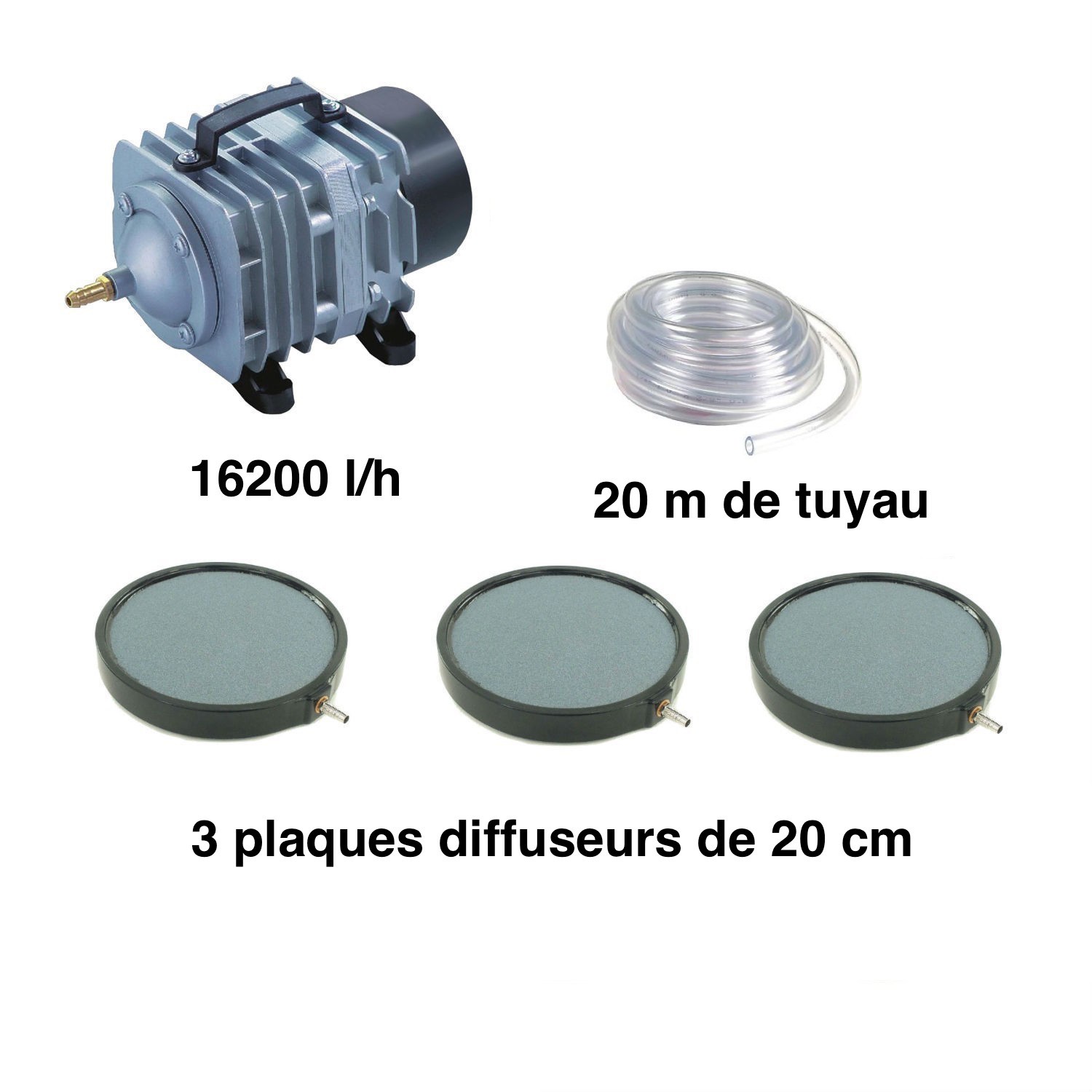 Set aération bassin de jardin 3 disques 20 cm de 30000 à 50000 litres