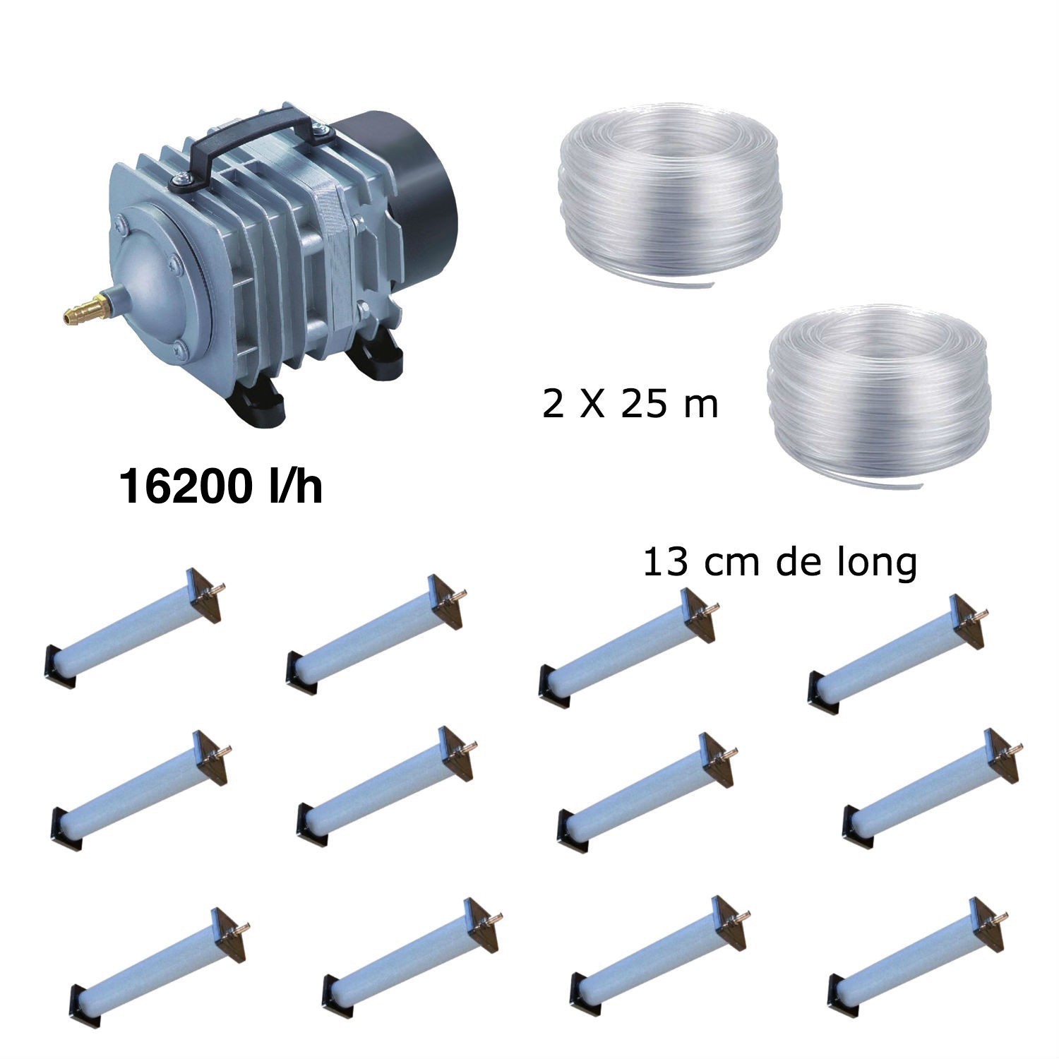 Set aération bassin de jardin 12 diffuseurs 13 cm de 30000 à 50000 litres