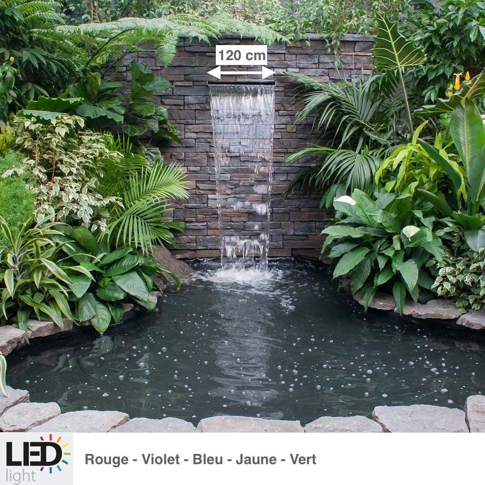 Cascade - Lame D'Eau 120 cm Inox + Led Couleur Pour Bassin De Jardin