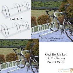 Lot De 2 Rangements - Râteliers 3 Vélos Avec Fixation Au Sol - Rack 1 Niveau