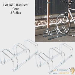 Lot De 2 : Râtelier 3 Vélos Avec Fixation Au Sol, Long. 71cm, 1 Niveau