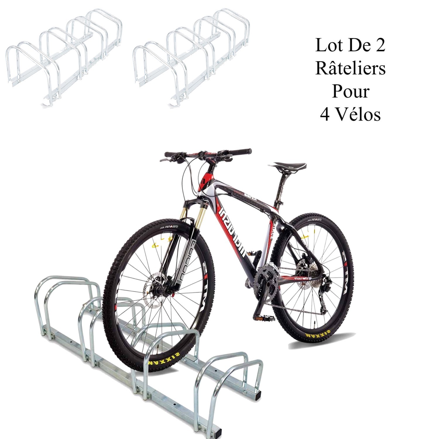 Lot De 2 Râteliers 4 Vélos, Fixation Sol, Longueur 96cm, 1 niveau