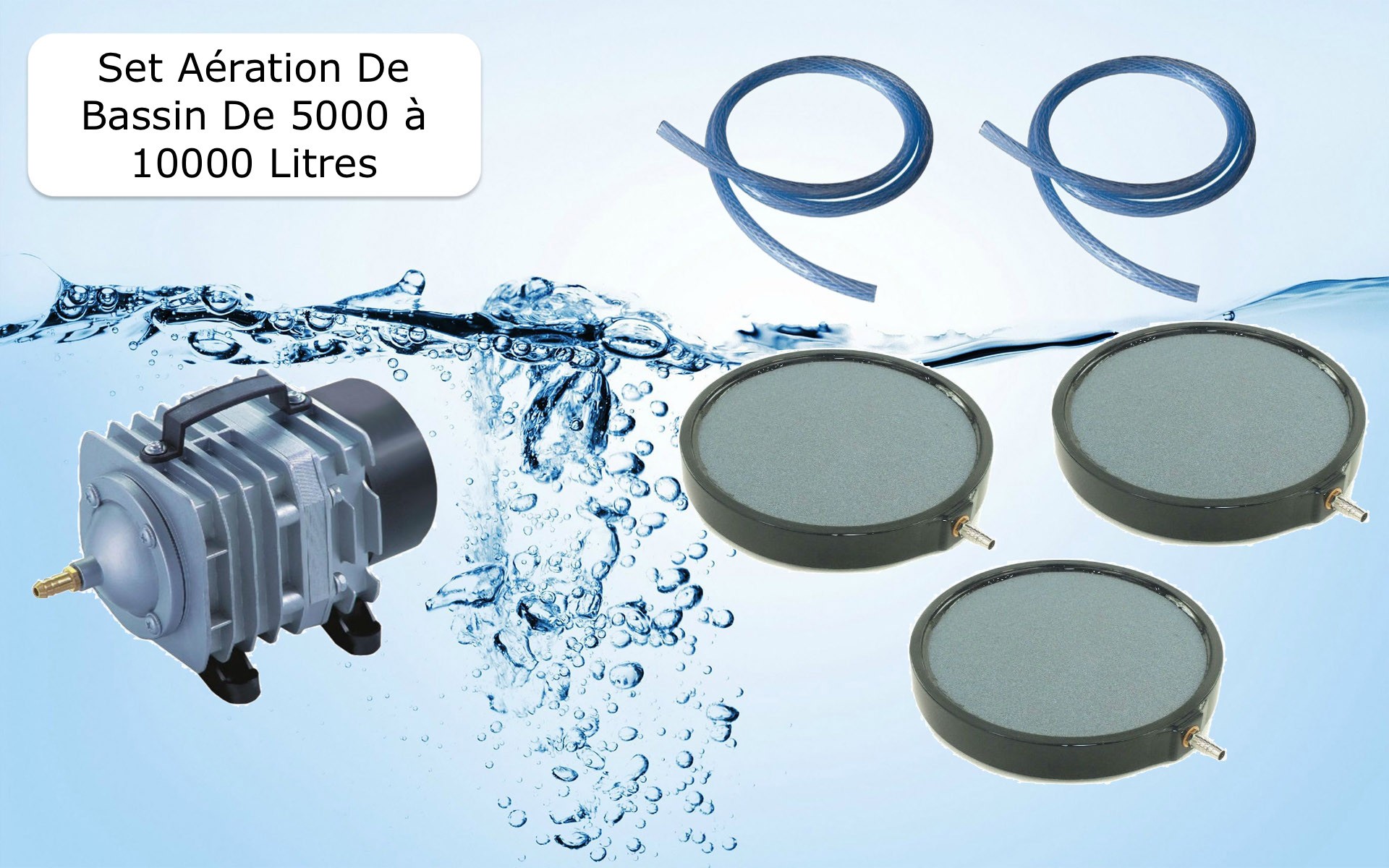 Set aération bassin 4200 l/h 3 diffuseurs 20 cm de 5000 à 10000 litres