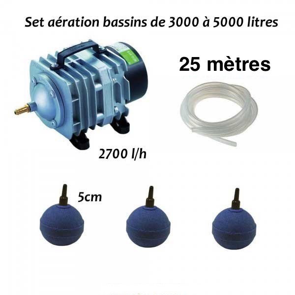 Set Aérateur Bassin de Jardin de 3000, 4000 et 5000 L. Pompe à air bassin + accessoires