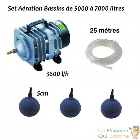 Set Aérateur Bulleur Bassin De Jardin De 5000, 6000 Et 7000l. Pompe à air  bassin 3600 l/h - Le Poisson Qui Jardine