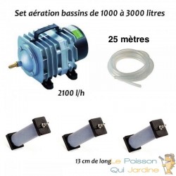 Set Aérateur Bassin De Jardin De 1000 À 3000 L. Pompe à air bassin + 3 bulleurs 13cm