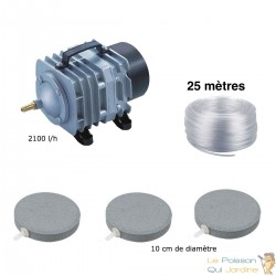 Set aérateur bassin de jardin 3 Disques 10 cm de 0 à 5000 l. Pompe à air bassin + bulleurs de qualité