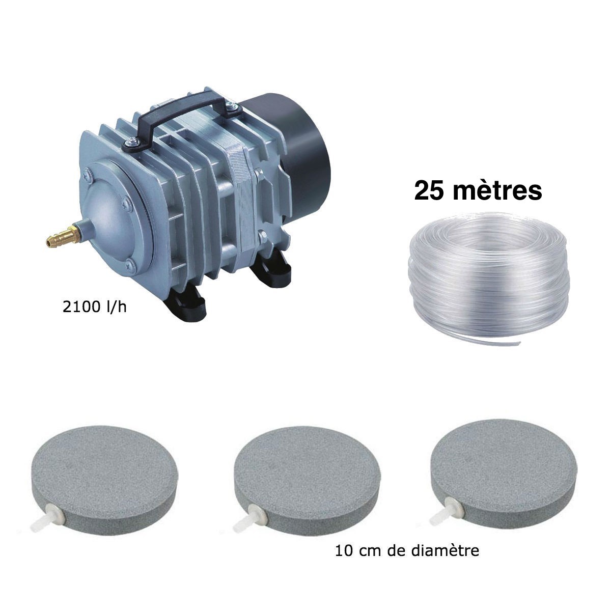 Set aérateur bassin de jardin 3 Disques 10 cm de 0 à 5000 l. Pompe à air bassin + bulleurs de qualité