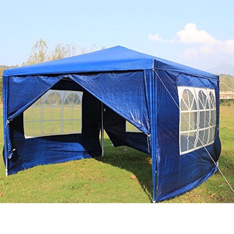 Chapiteau Ou Tonnelle 3 x 3 M, Bleue, Avec Fenêtres Et Pieds À Ancrer.