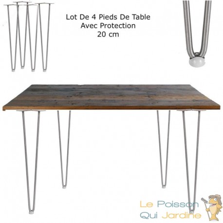 4 Pieds De Table, Avec Protections, Acier, 36 cm De Haut. Design, Loft