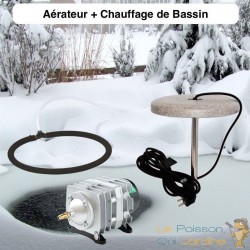 Lot Chauffage Bassin 150W + Set Aération Pompe 3600 l/h 1 diffuseur poreux 35 cm