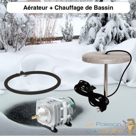 Lot Chauffage Bassin 150W + Set Aération Pompe 8400 l/h 1 diffuseur 35 cm