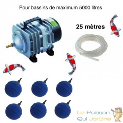 Set Aérateur Bassin de 3000, 4000 et 5000 L. Pompe à air bassin + 6 bulleurs