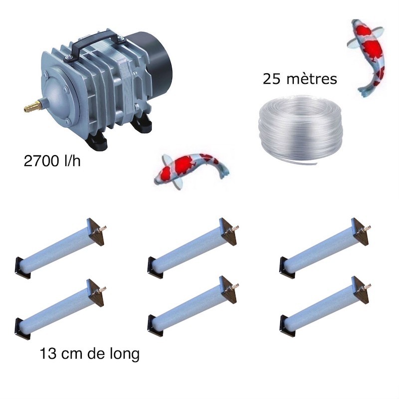 Set aérateur complet bassin de jardin de 3000 à 5000 l. 6 diffuseurs bulleurs