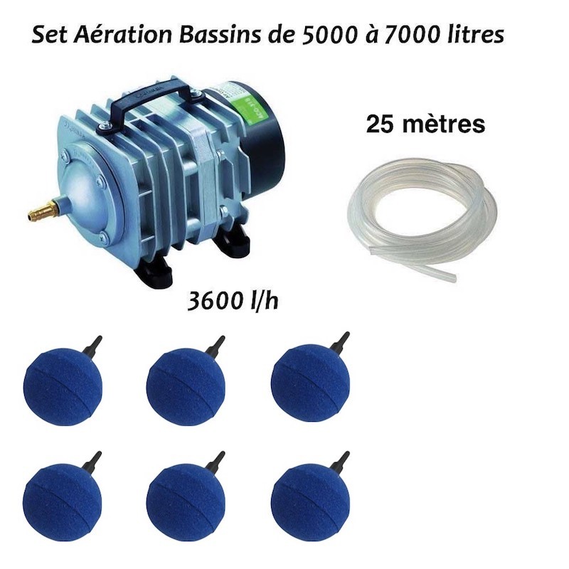 Set aération 6 boules bassin de 5000, 6000 et 7000 litres + aérateur