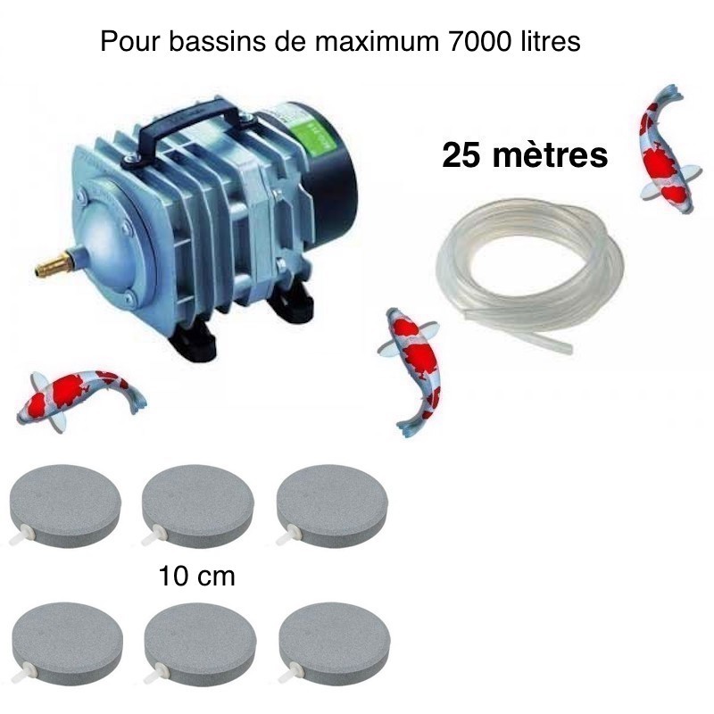 Set aération bassin 6 Disques 10 cm bassin de jardin de 5000, 4000 et 7000 litres