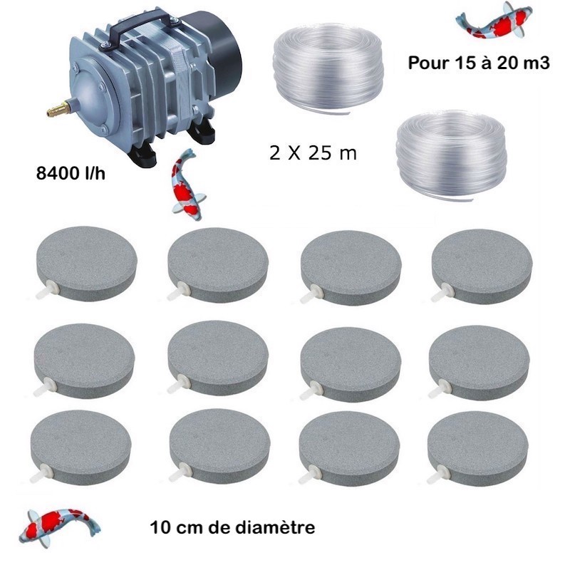 Set aération 12 disques 10 cm bassin de 15000 à 20000 litres