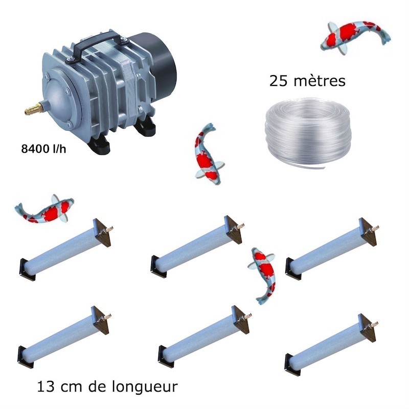 Set aération bassin de jardin 8400 l/h 6 diffuseurs 13 cm de 15000 à 20000 litres