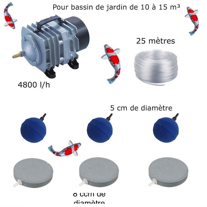 Set aération bassin 4800 l/h 3 Disques 8 cm + 3 boules de 10 à 15 m³