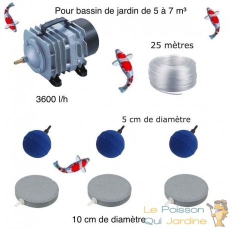 Compresseur, pompe à air aérateur Bassin 3600 l/h pour bassins de jardin -  Le Poisson Qui Jardine