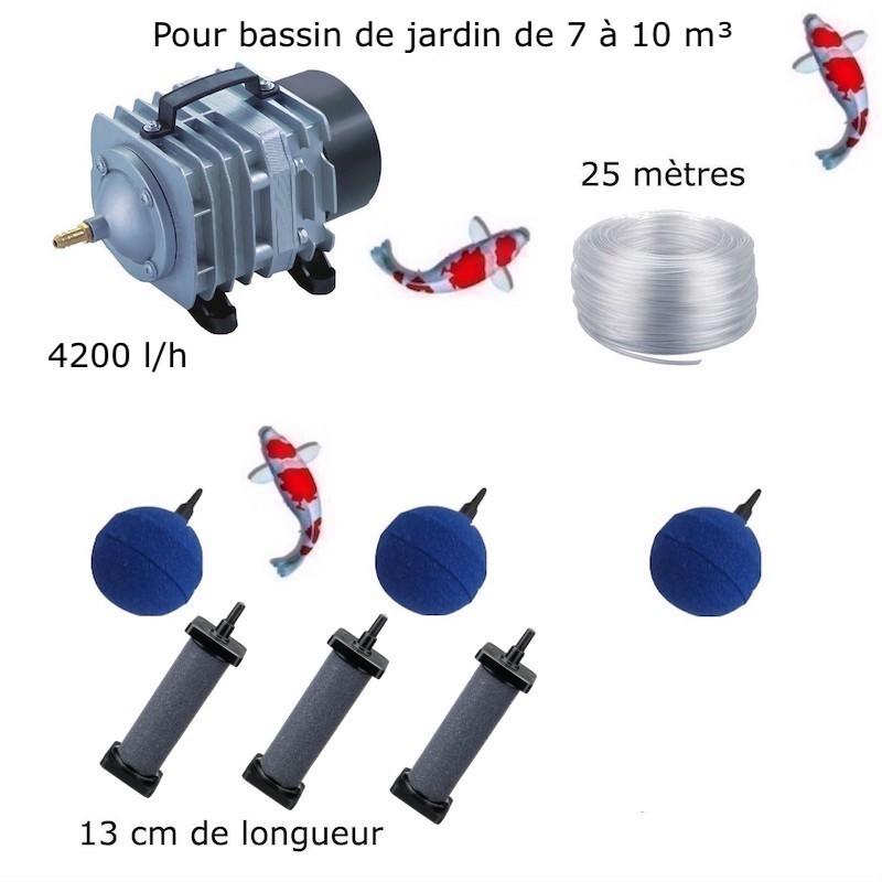 Set aération bassin 4200 l/h 3 Diffuseurs 13 cm + 3 boules de 7 à 10 m³