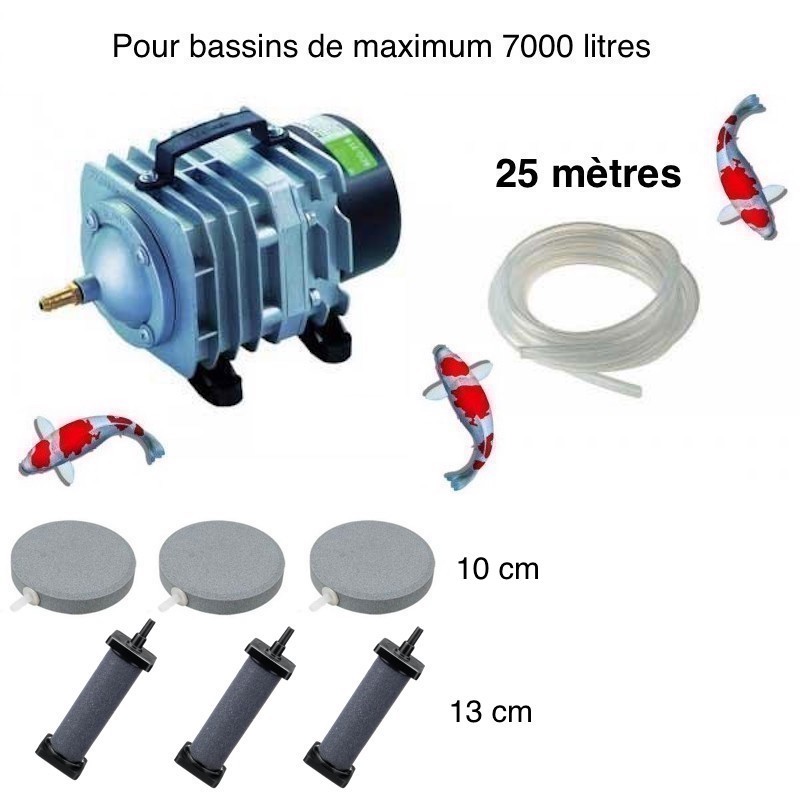 Set aération bassin 3600 l/h 3 Diffuseurs 13 cm + 3 disques 10 cm de 5 à 7 m³