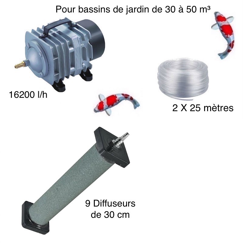 Set aérateur bassin 9 diffuseurs bulleurs 30 cm bassin de jardin de 30000 à 50000 l