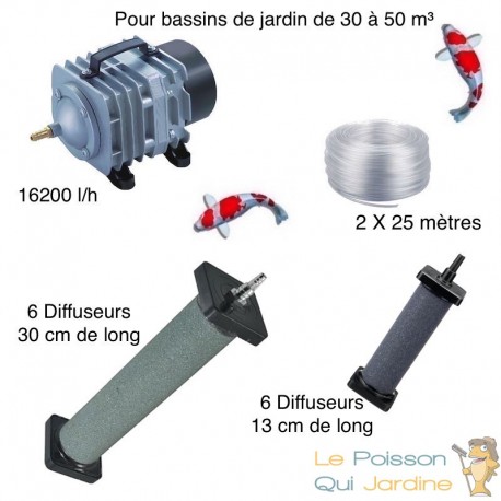 Set aération 6 diffuseurs 30 cm + 6 Diffuseurs 13 cm bassin de jardin de 30 à 50 m³